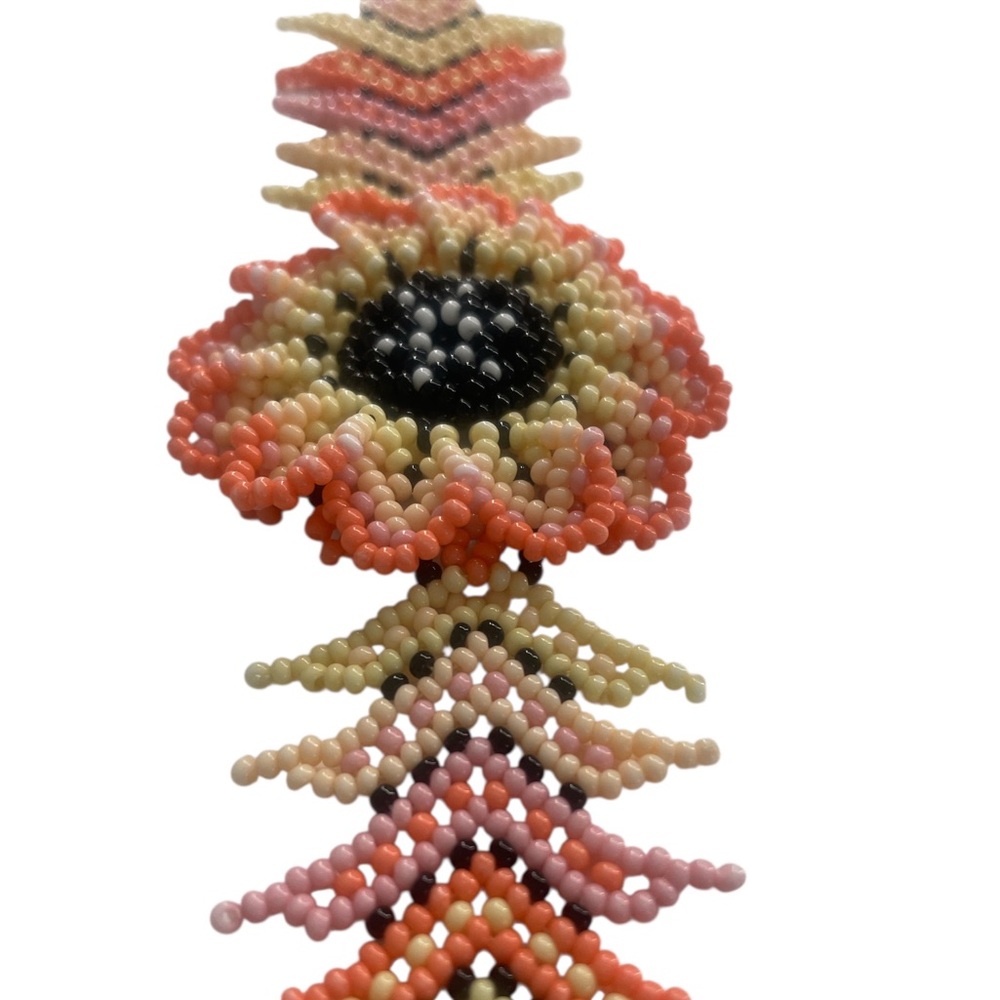Mexican Huichol Beaded Bracelet, Czech Glass Beads, Flower - Picture 6 of 7